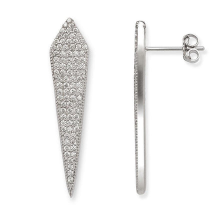 Sterling Silver Large CZ Triangle Stud Earrings ,