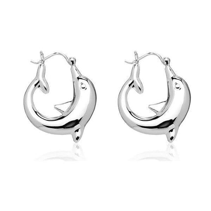Sterling Silver Large Dolphin Circle Hoop Earrings ,