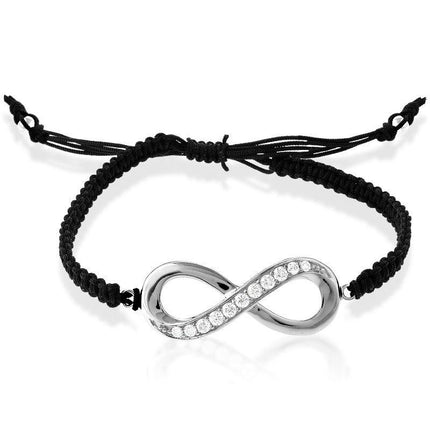 Sterling Silver Large Half CZ Infinity Macrame Bracelet ,
