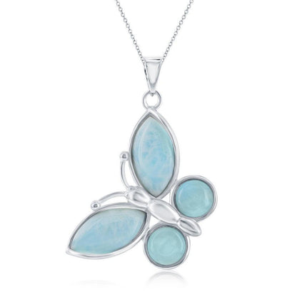 Sterling Silver Large Larimar Butterfly Pendant ,