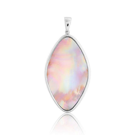Sterling Silver Large Marquise Pink MOP Pendant ,