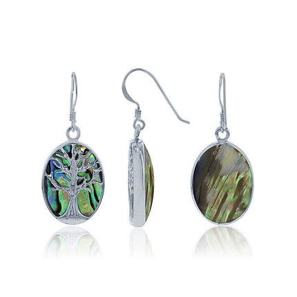 Sterling Silver Large Oval Abalone Tree Earrings ,