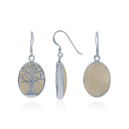 Sterling Silver Large Oval MOP with Tree Earrings ,