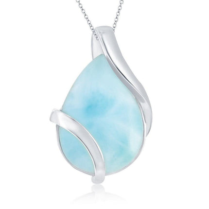 Sterling Silver Large Pear-Shaped Larimar Pendant ,