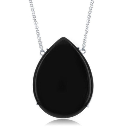 Sterling Silver Large Teardrop Black Onyx Necklace ,