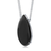 Sterling Silver Large Teardrop Black Onyx Necklace ,