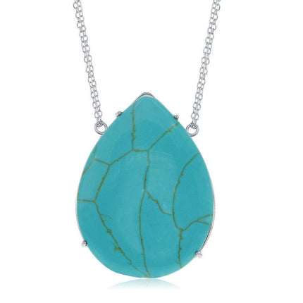 Sterling Silver Large Teardrop Turquoise Necklace ,