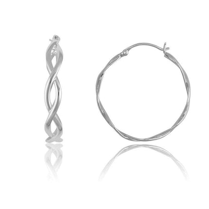 Sterling Silver Large Twisted Circle Hoop Earrings ,