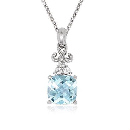 Sterling Silver Larger Square Blue Topaz Pendant ,