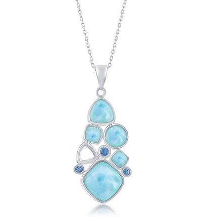 Sterling Silver Larimar and Blue CZ Pendant ,