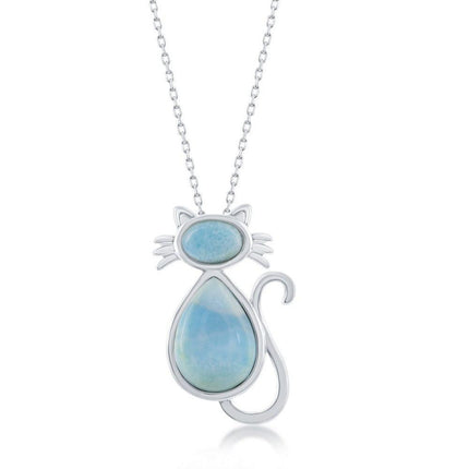 Sterling Silver Larimar Cat Pendant ,