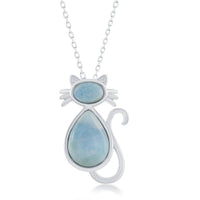 Sterling Silver Larimar Cat Pendant ,