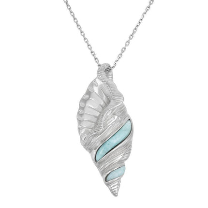 Sterling Silver Larimar Conch Shell Pendant ,
