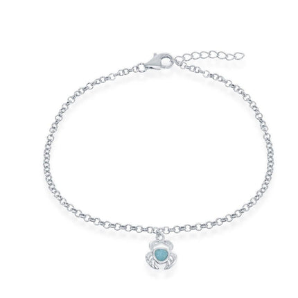 Sterling Silver Larimar Crab Anklet ,