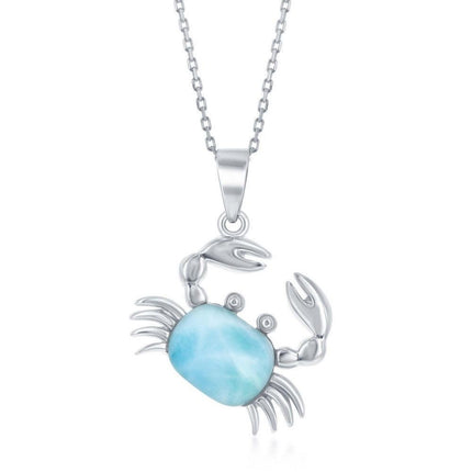 Sterling Silver Larimar Crab Pendant ,