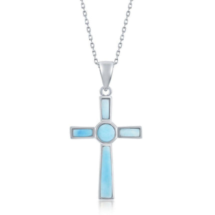 Sterling Silver Larimar Cross Pendant ,