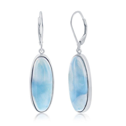 Sterling Silver Larimar Dangling Leverback Earrings ,
