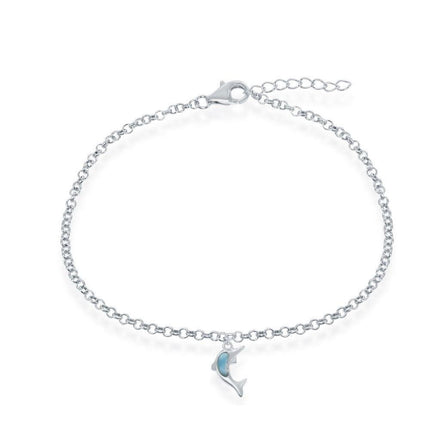 Sterling Silver Larimar Dolphin Anklet ,