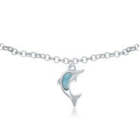 Sterling Silver Larimar Dolphin Anklet ,