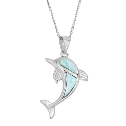 Sterling Silver Larimar Dolphin Pendant ,