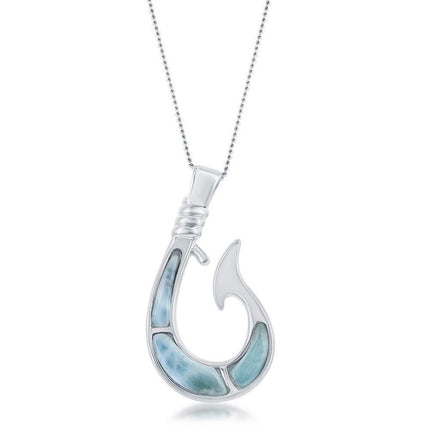 Sterling Silver Larimar Fish hook Pendant ,