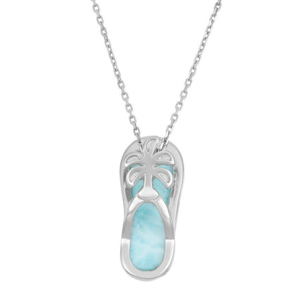 Sterling Silver Larimar Flip Flop with Small Palm Tree Detail Pendant ,