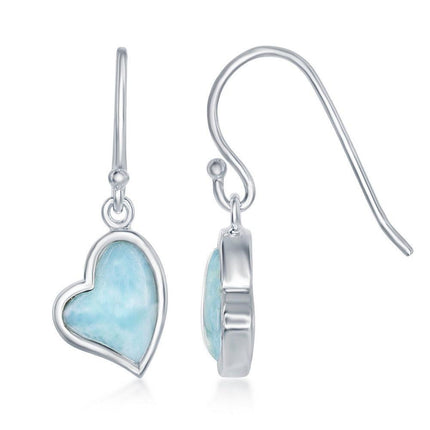 Sterling Silver Larimar Heart Earrings ,