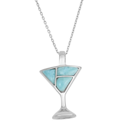 Sterling Silver Larimar Martini Glass Pendant ,