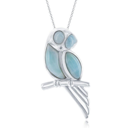 Sterling Silver Larimar Owl on a Branch Pendant ,