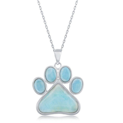 Sterling Silver Larimar Paw Print Pendant ,