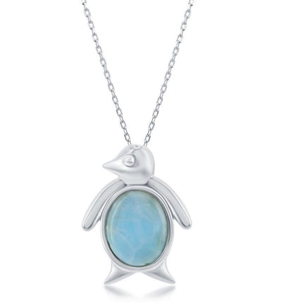 Sterling Silver Larimar Penguin Pendant ,
