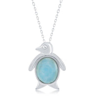 Sterling Silver Larimar Penguin Pendant ,