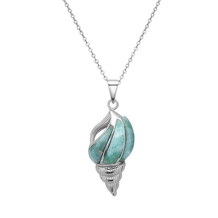 Sterling Silver Larimar Shell Pendant ,