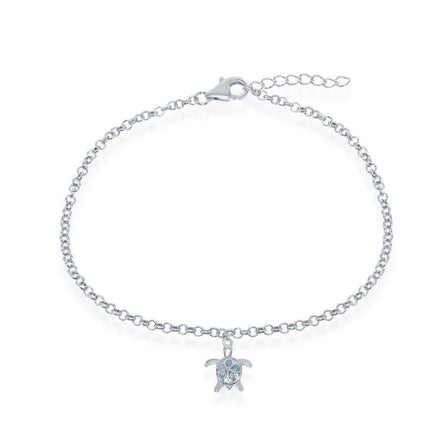 Sterling Silver Larimar Turtle Anklet ,