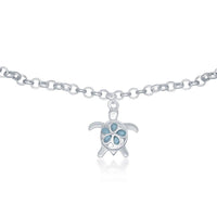 Sterling Silver Larimar Turtle Anklet ,