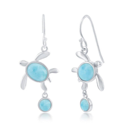 Sterling Silver Larimar Turtle Dangle Earrings ,