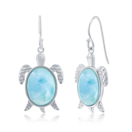 Sterling Silver Larimar Turtle Earrings ,