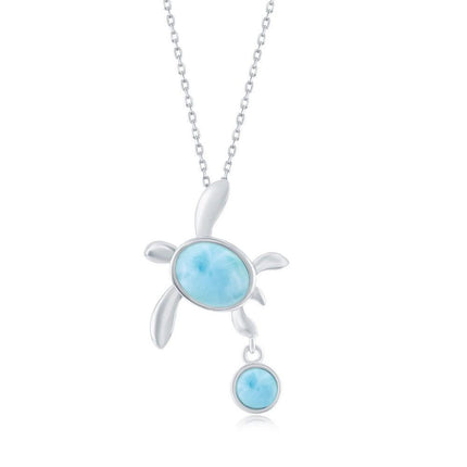 Sterling Silver Larimar Turtle Pendant ,