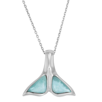 Sterling Silver Larimar Whale Tale Pendant ,