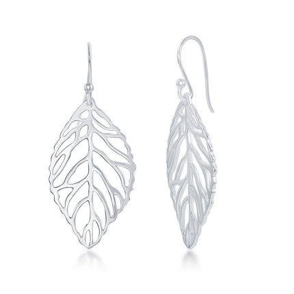 Sterling Silver Leaf Design Dangle Earrings ,