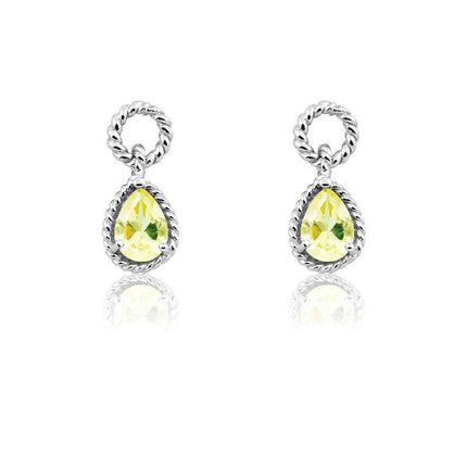 Sterling Silver Lemon Quartz Pear Gemstone Twisted Wire Earrings ,