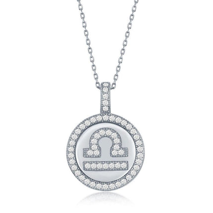 Sterling Silver Libra Zodiac Disc Pendant Chain ,