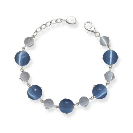 Sterling Silver Light and Dark Blue Cat's Eye Bracelet, 7" ,