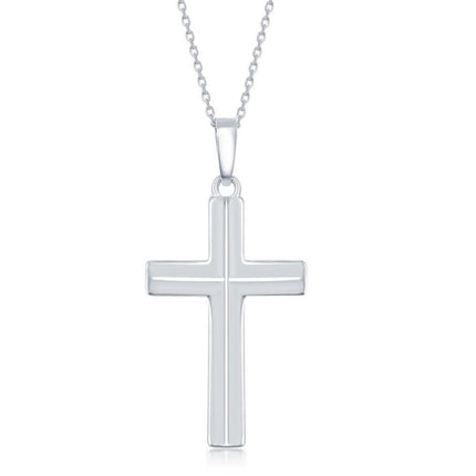 Sterling Silver Lined Medium Cross Pendant ,