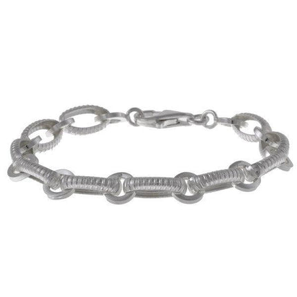 Sterling Silver "Lined" Oval and Circles Link Bracelet, 7" ,