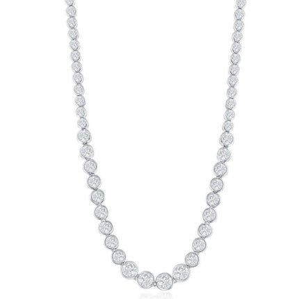 Sterling Silver Linked Circles CZ Tennis Chain, 16" ,