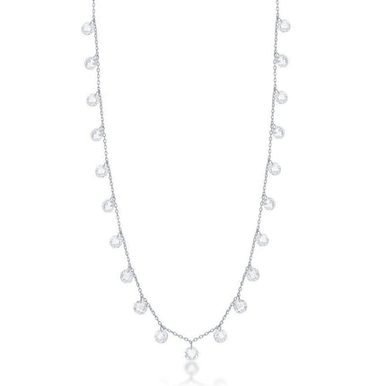 Sterling Silver Linked Cubic Zirconia Necklace ,