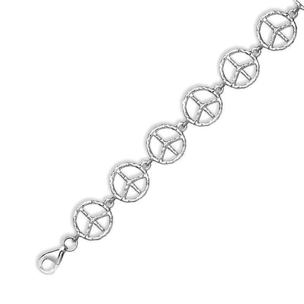 Sterling Silver Linked Peace Symbol Bracelet ,