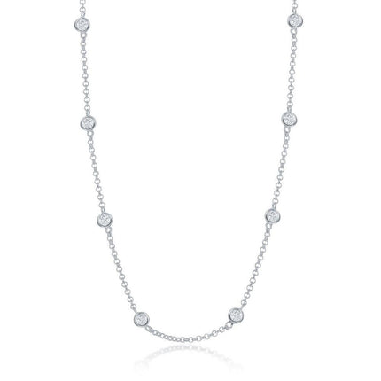 Sterling Silver Linked Round CZ Necklace ,