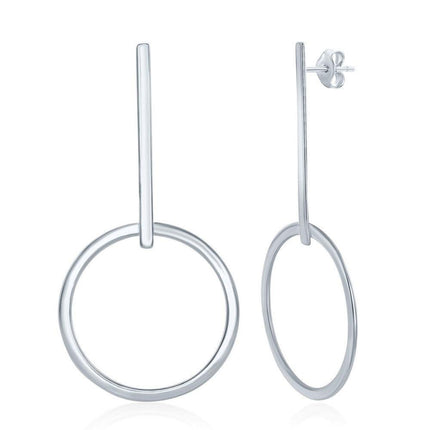 Sterling Silver Long Bar and Hoop Earrings ,